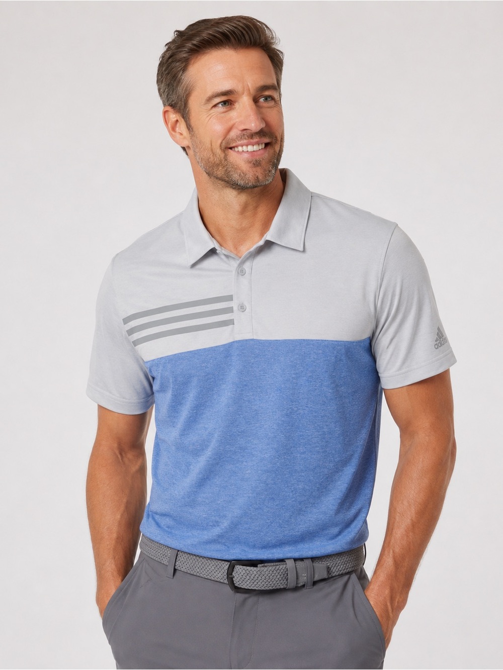 Adidas Heathered 3-Stripes Colorblock Golf Polo